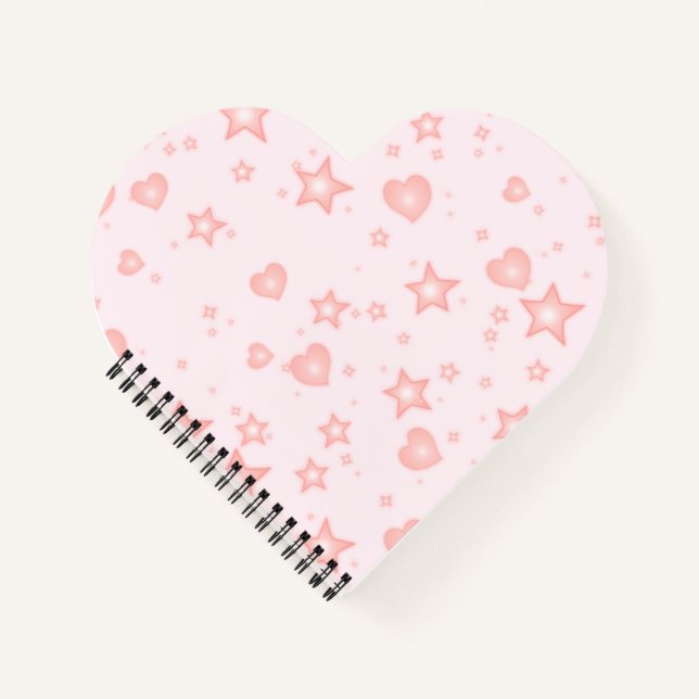 Pastel Kawaii Hearts & Stars – Cute Girly Pink Notebook (Front)