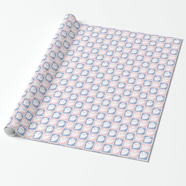 Pastel Kawaii Little Ghosts Wrapping Paper (Unrolled)