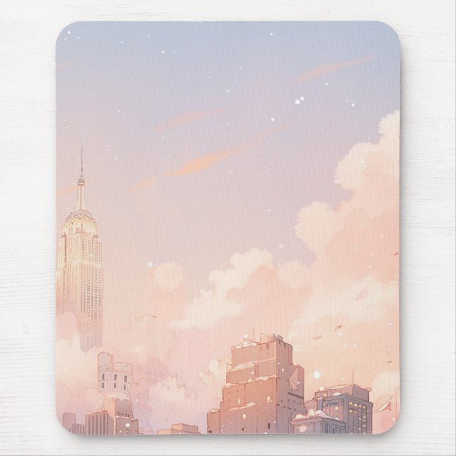 Pastel kawaii lofi city mouse mat (Front)