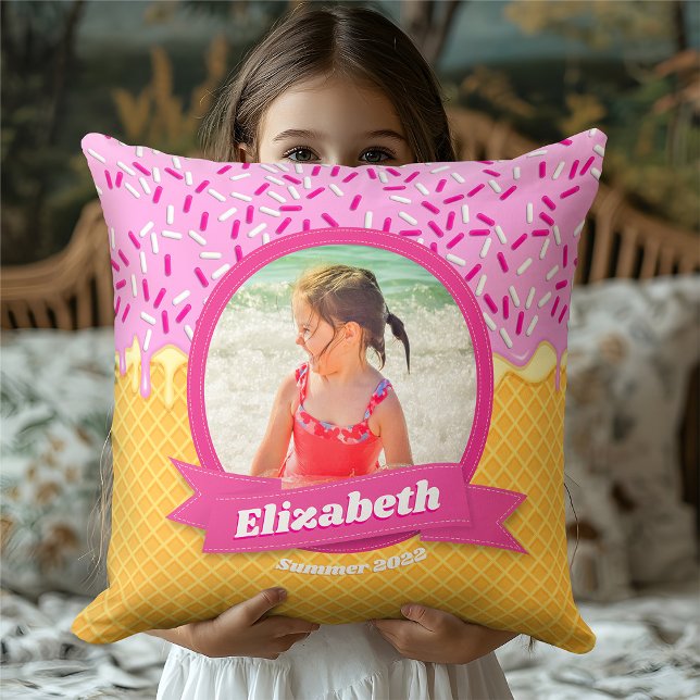 Pastel Kawaii Strawberry Ice Cream Summer Beach Cushion (Creator Uploaded)