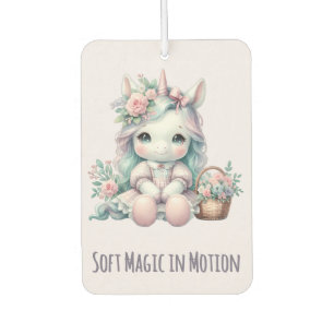 Pastel Kawaii Unicorn Doll with Flower Basket Car Air Freshener