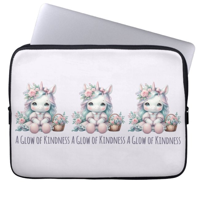 Pastel Kawaii Unicorn Doll with Flower Basket Laptop Sleeve (Front)