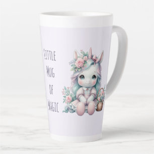 Pastel Kawaii Unicorn Doll with Flower Basket Latte Mug