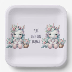 Pastel Kawaii Unicorn Doll with Flower Basket Paper Plate