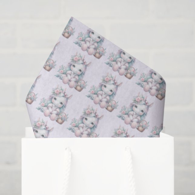 Pastel Kawaii Unicorn Doll with Flower Basket Tissue Paper (Gift Bag)