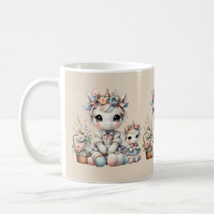 Pastel Kawaii Unicorn Mother Daughter Duo Beige Coffee Mug