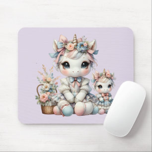 Pastel Kawaii Unicorn Mother Daughter Duo Lavender Mouse Mat
