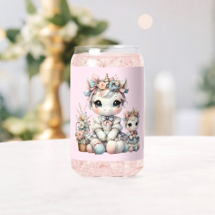 Pastel Kawaii Unicorn Mother Daughter Duo Pink Can Glass