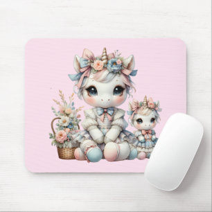 Pastel Kawaii Unicorn Mother Daughter Duo Pink Mouse Mat