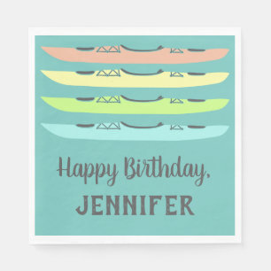 Pastel Kayaks on Teal Kayaking Themed Party Napkin