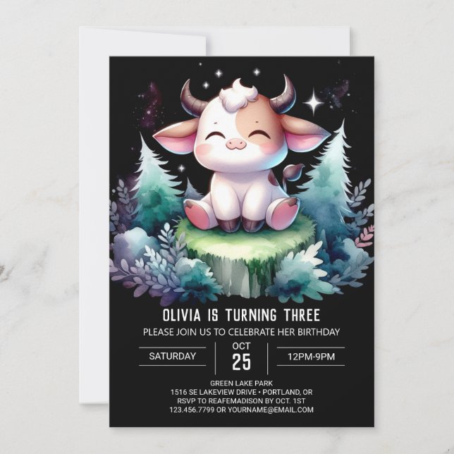 Pastel Kids Cow Birthday Invitation (Front)