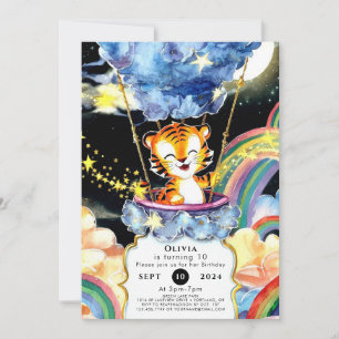  Pastel Kids Tiger Birthday Invitation