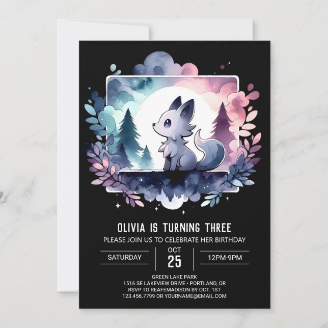 Pastel Kids Wolf Birthday Invitation (Front)