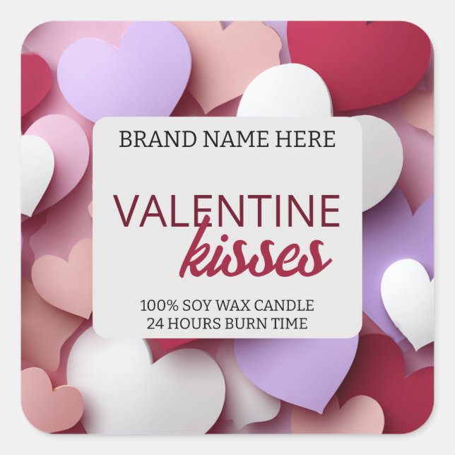 Pastel Kisses Love Candle Label Editable Template (Front)