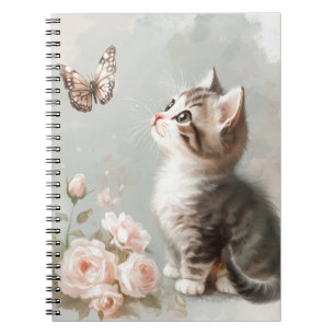 PASTEL KITTEN WITH BUTTERFLIES & FLOWERS NOTEBOOK