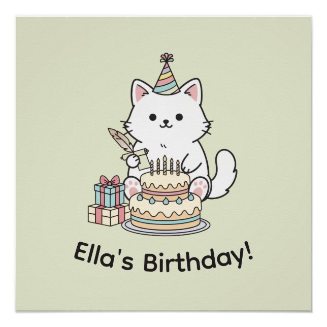 Pastel Kitty Birthday Celebration Cat Lover Art Poster (Front)