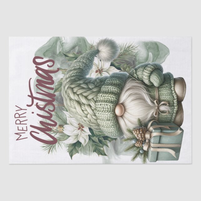 Pastel Knitted Christmas Gnome Tissue Paper (Front)