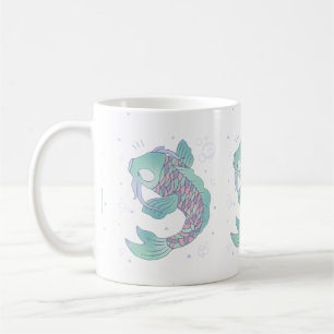 Pastel Koi Fish   Whimsical Folk Art Underwater Coffee Mug