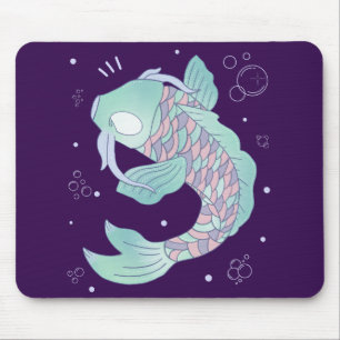 Pastel Koi Fish   Whimsical Folk Art Underwater Mouse Mat