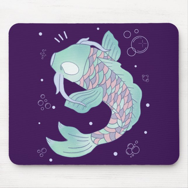 Pastel Koi Fish | Whimsical Folk Art Underwater Mouse Mat (Front)