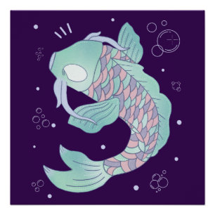 Pastel Koi Fish Whimsical Folk Art Underwater Poster