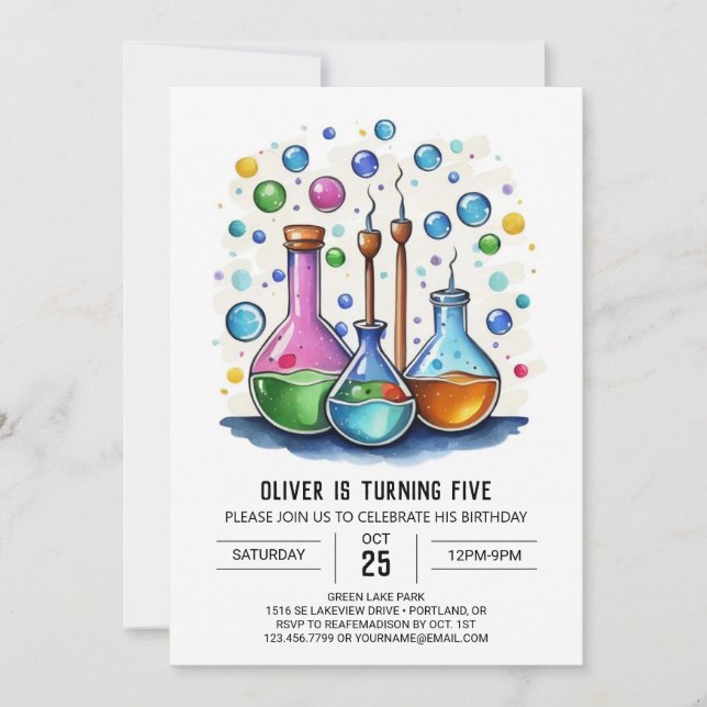 Pastel Laboratory Experiment Scientist Birthday Invitation (Front)