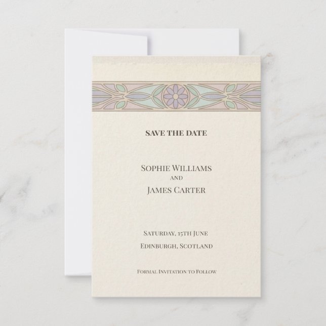 Pastel Lace Save The Date Card (Front)