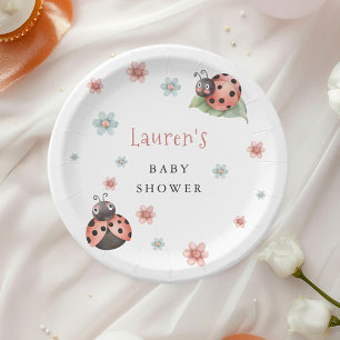 Pastel Ladybug Garden Party Paper Plate