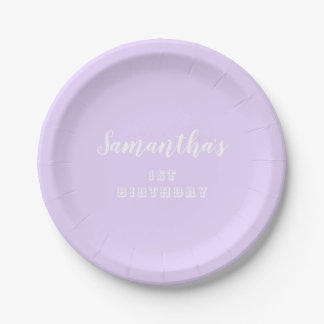 Pastel Lavender 1st Birthday Script Paper Plate