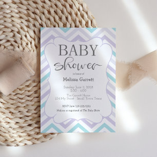 Pastel Lavender and Aqua Zig Zag Baby Invitation