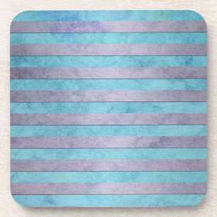 Pastel Lavender and Teal Blue Stripes Pattern Coaster