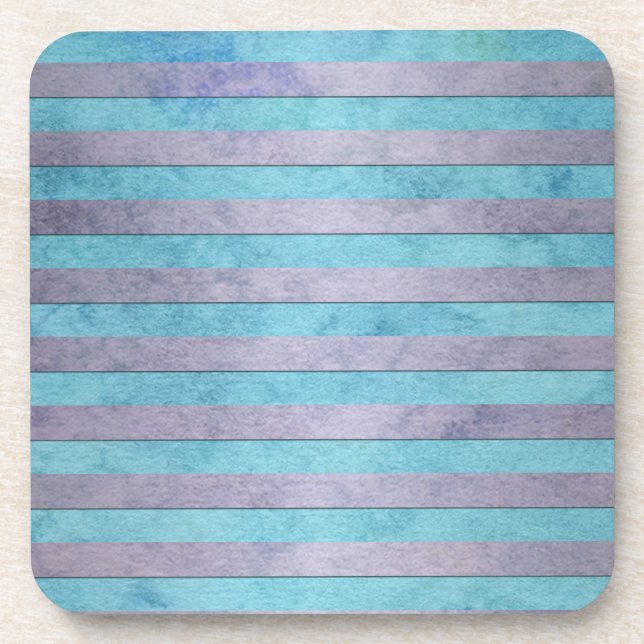 Pastel Lavender and Teal Blue Stripes Pattern Coaster (Front)