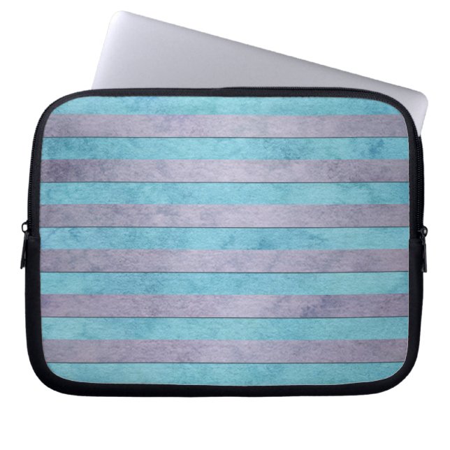 Pastel Lavender and Teal Blue Stripes Pattern Laptop Sleeve (Front)