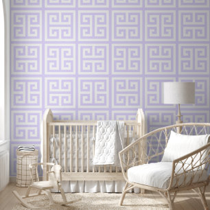 Pastel Lavender and White Large Greek Key Wallpaper