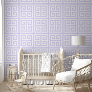 Pastel Lavender and White Large Greek Key Wallpaper