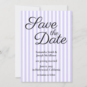 Pastel Lavender and White Stripe Save The Date
