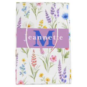 Pastel Lavender Blue Salmon Pink Wildflower Name Medium Gift Bag