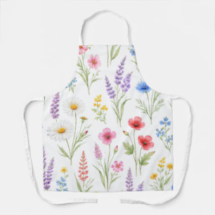 Pastel Lavender Blue Salmon Pink Wildflowers Apron