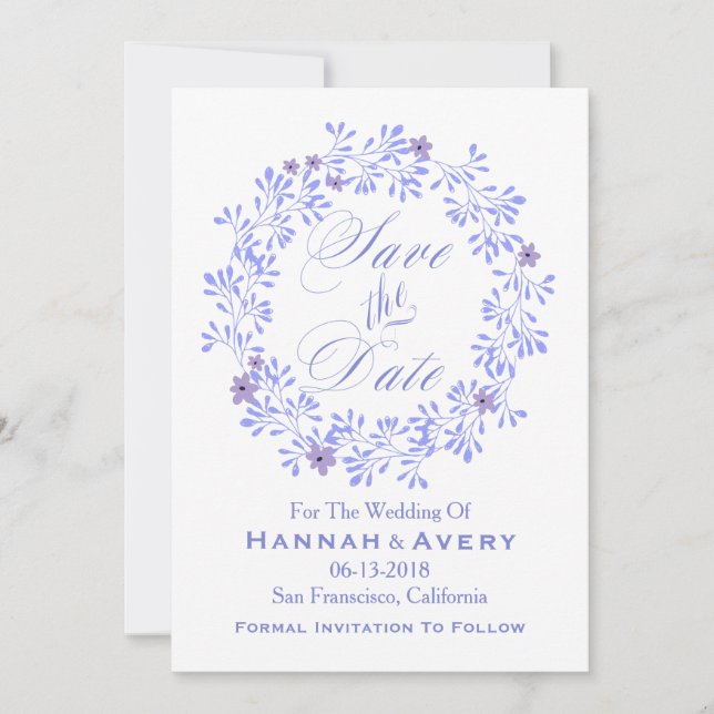 Pastel Lavender Floral Wreath "Save The Date" Save The Date (Front)