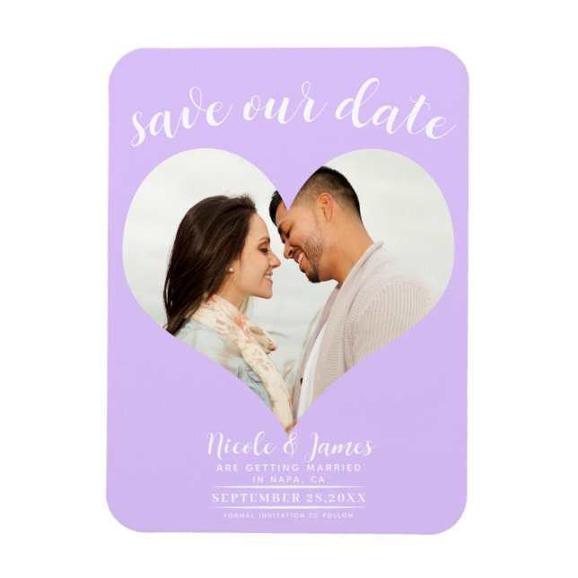Pastel Lavender Heart Photo Wedding Save the Date Magnet (Vertical)