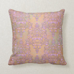 Pastel Lavender over Peachy Gold Lace Damask Cushion