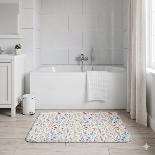 Pastel Lavender Pink Blue Salmon Wildflower Bath Mat