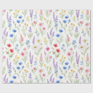 Pastel Lavender Pink Blue Salmon Wildflower Wrapping Paper