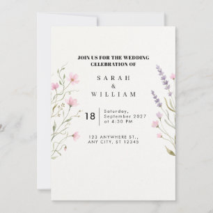 Pastel Lavender Pink Wildflower Wedding Invitation