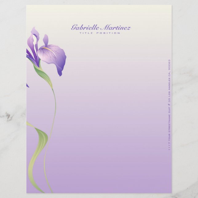 Pastel Lavender Purple Flower Natural Spa Customized Letterhead (Front)