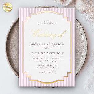 Pastel Lavender Striped Photo Wedding Gold