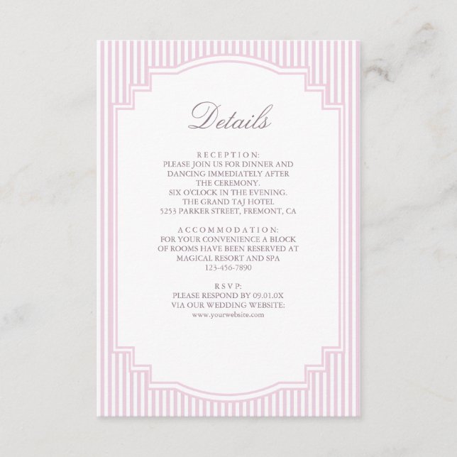 Pastel Lavender Striped Wedding Details Enclosure Card (Front)