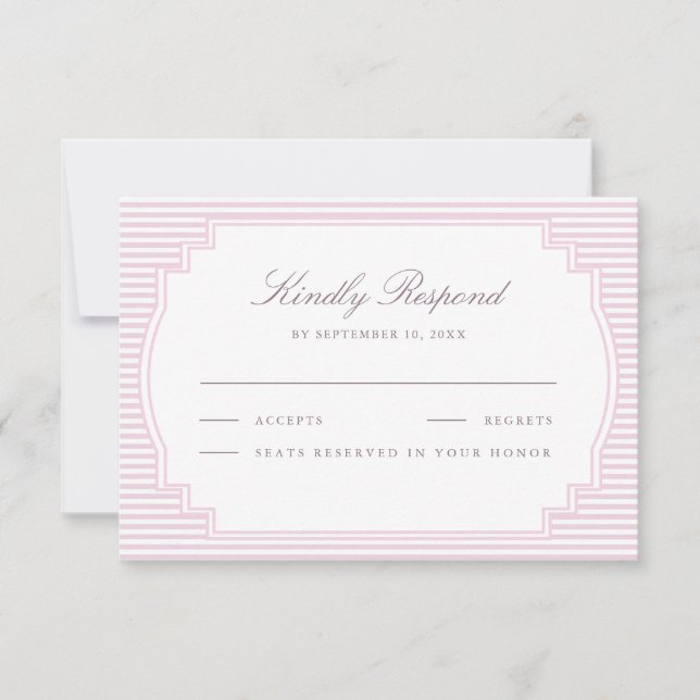 Pastel Lavender Striped Wedding  RSVP Card (Front)