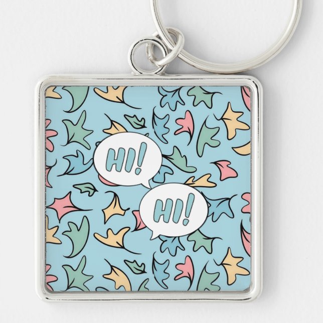 Pastel Leaves Blue Key Ring (Front)