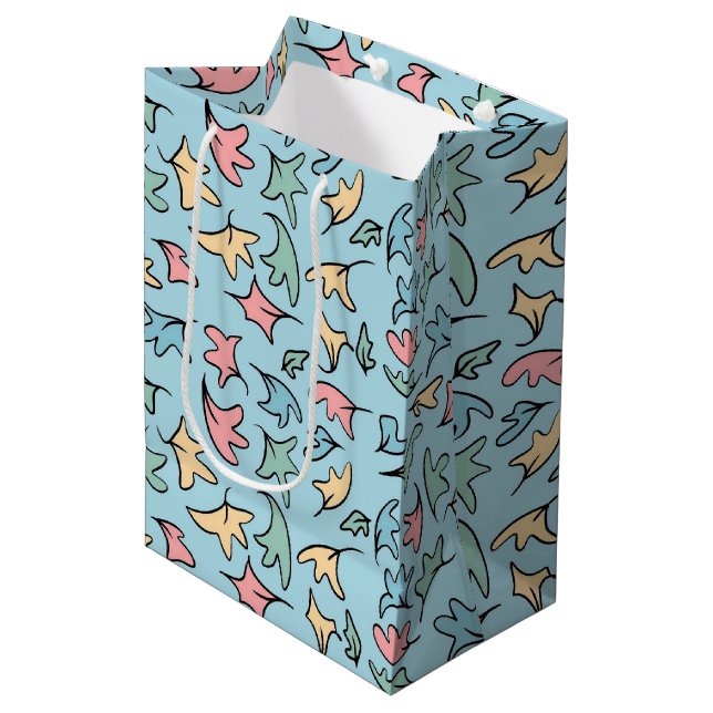 Pastel Leaves Blue Medium Gift Bag (Front Angled)